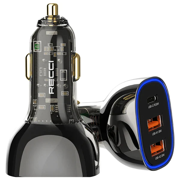 RCC-N18 شاحن سيارة شفاف بـ 3 منافذ