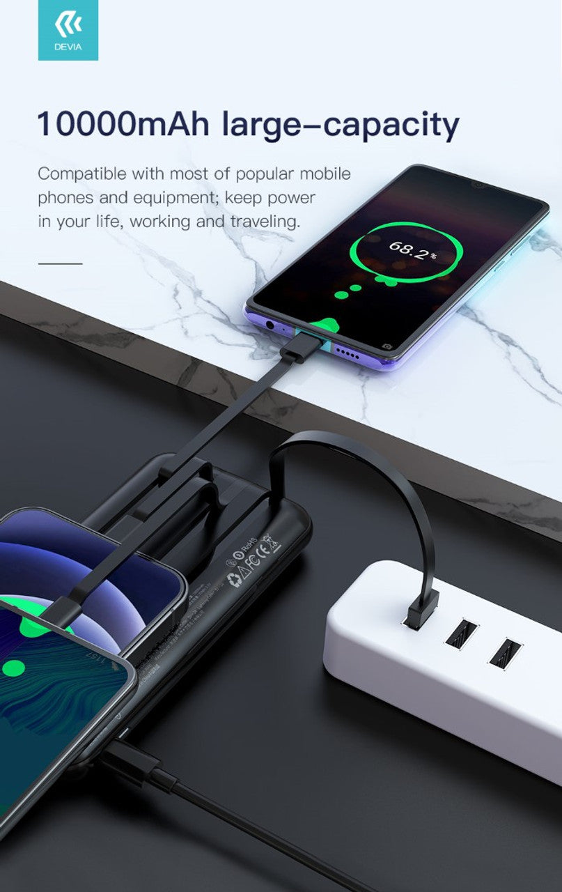 Devia Kintone Series Power Bank Built-in 4 Cables (10000mAh)